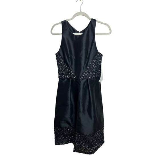 Theia Black Taffeta Embroidered Mini Dress NWT Sz. 6 - Picture 2 of 5